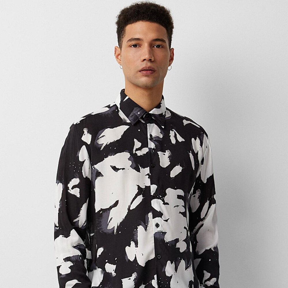HUGO by Hugo Boss Men's Black and White Abstract Printed Shirt